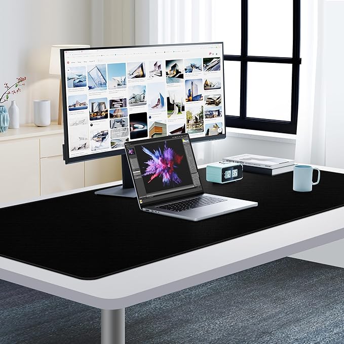 Cacoy 55" x 24" Extended Gaming Mouse Pad, XXL Large Mousepad for Full Desk, Oversized PC Computer Mouse Mat with Smooth Tracking Surface and Stitched Edge, Non-slip Rubber Base Office Desk Mat, Black
