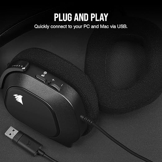 Corsair HS80 RGB USB Premium Gaming Headset with Dolby Audio 7.1 Surround Sound (Broadcast-Grade Omni-Directional Microphone, Memory Foam Earpads, High-Fidelity Sound, Durable Construction) Carbon