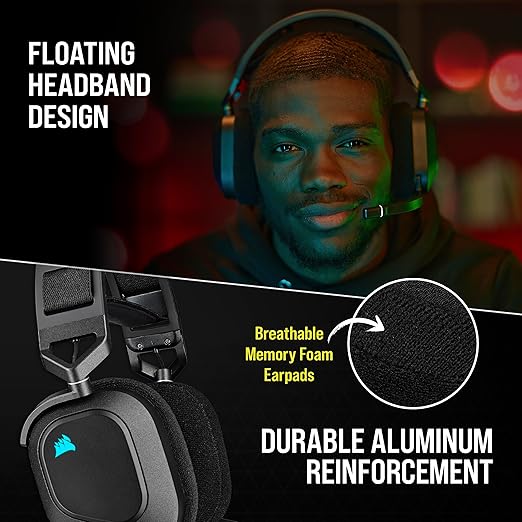 Corsair HS80 RGB Wireless Multiplatform Gaming Headset - Dolby Atmos - Lightweight Comfort Design - Broadcast Quality Microphone - iCUE Compatible - PC, Mac, PS5, PS4 - Black