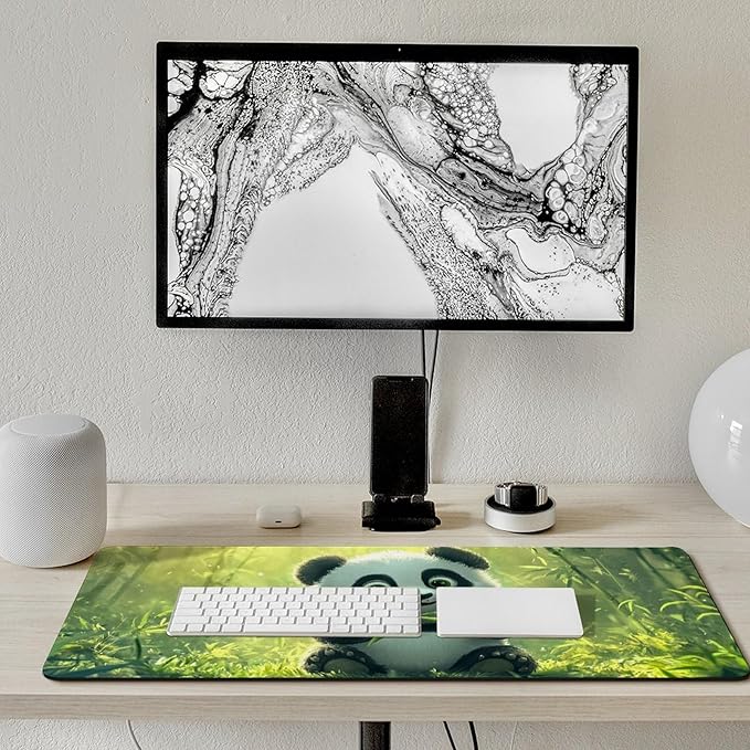 Large Ergonomic Gaming Mouse Pad Panda Joy - Adorable Baby Panda Theme with Non-Slip Base Water-Resistant Surface and Stitched Edges 40x90cm