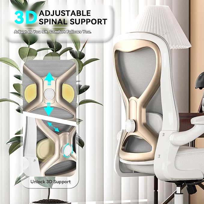 Office Desk Chair with Ergonomic Lumbar Support, Extra-Thick Seat Cushion, Flip-up Arms, Breathable Mesh Back, Computer Task Chair for Home Office