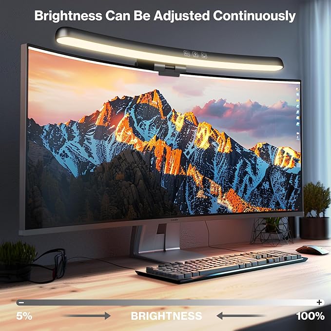 Laliled Monitor Light Bar, Curved Computer Monitor Lamp for Eye Caring LED Dimmable Screen Light Bar, 3 Color Temperature Mode Lights, Touch Control USB Powered Monitor Lamp for Desk/Office/Home/Game