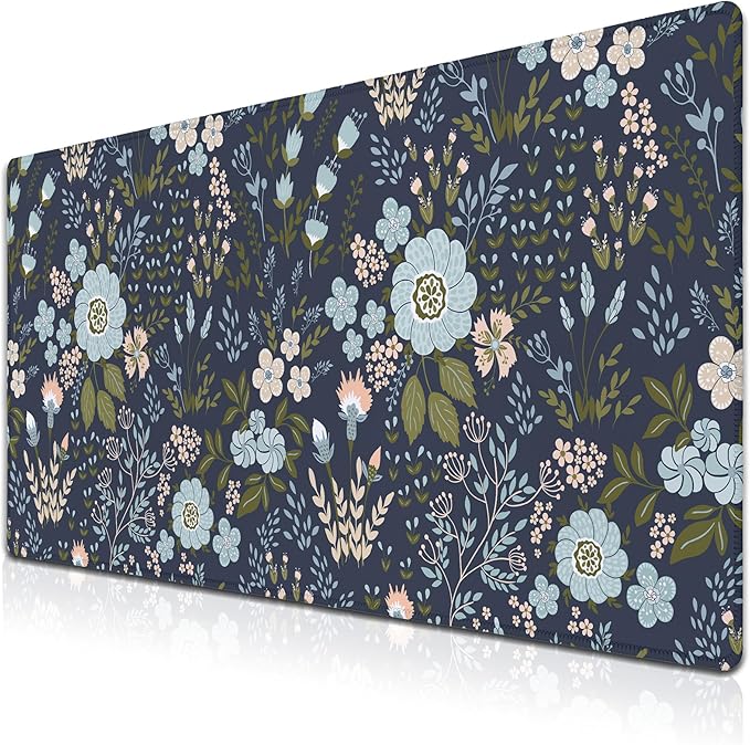 Office Desk Pads Floral Pattern Jumbo Mouse Pad Gaming Mousepad Large Mouse Pads The Desk Mat Non-Slip Rubber Base Waterproof with Stitched Edges 35.4 X 15.7 for Game Office,