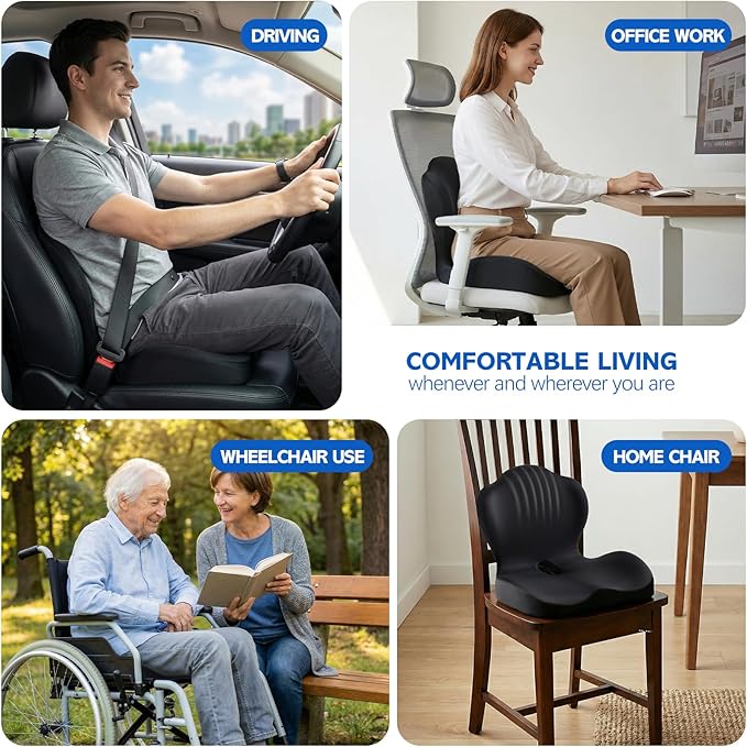 Office Chair Cushion for Tailbone & Back Support, Strong Lumbar Support Ergonomic Cushions, Comfortable Memory Foam Cushion for Pressure Relief, Suitable for Office Chairs, Home Chairs, Car