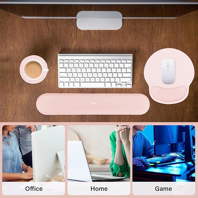 MOSISO Wrist Rest Support for Mouse Pad&Keyboard Set, Circle Curved Ergonomic Mousepad&Coaster Non-Slip Base Home/Office Wrist Support&Easy Typing Pad with Soft Cloth&Silicone Lining, Chalk Pink