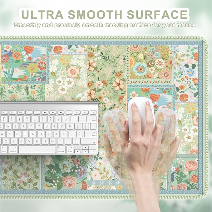 iCasso Green Large Mouse Pad, Gaming Mat, Desk Matt for Desktop, Floral Desk Pad Mat, Anti-Slip XXL Big Mousepad with Stitched Edges for Computer
