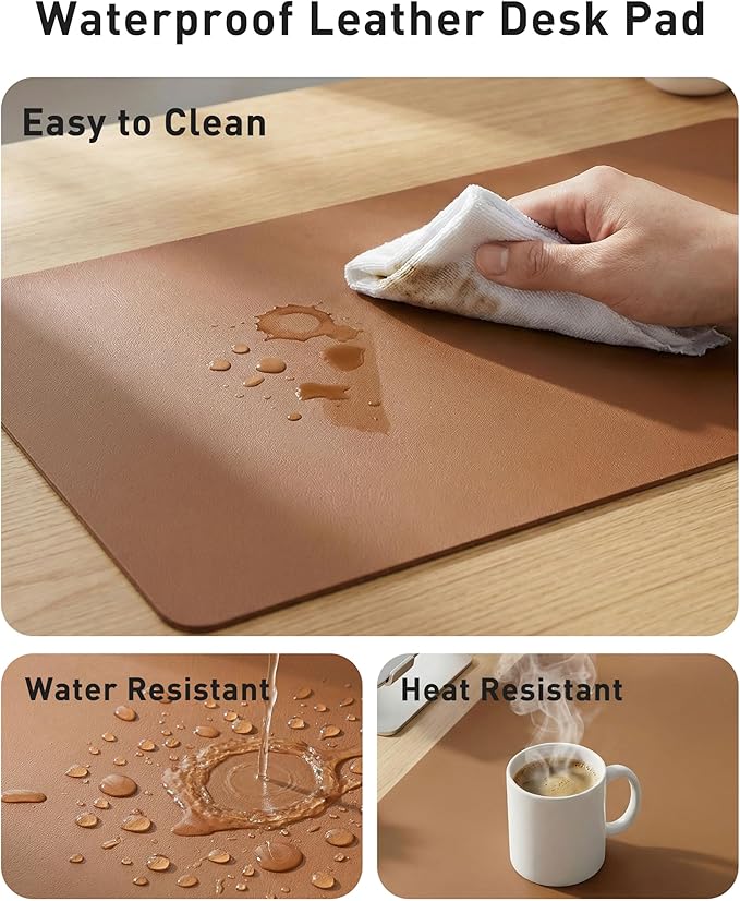 Aothia Faux Leather Desk Mat - Large Mouse Pad, Non-Slip PU Leather Blotter, Waterproof Writing Surface for Office and Home (Brown, 42" x 17")