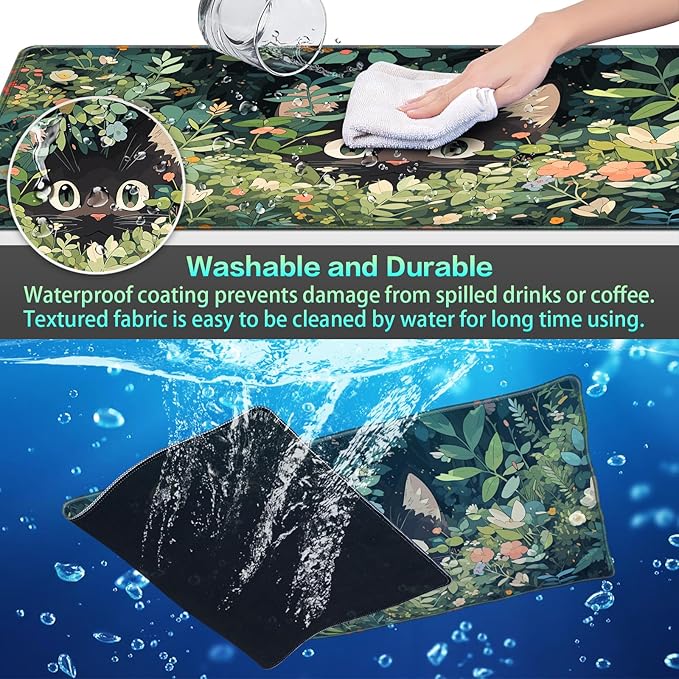 Canjoy Cute Black Cats Anime Mouse pad, 31.5x15.7inch Kawaii Computer Keyboard Mat Extended Large Gaming Mouse Pad with Non-Slip Rubber Base