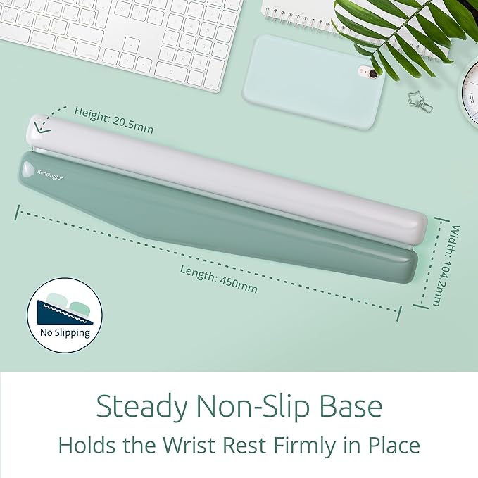 Kensington Duo Gel Mountain Wrist Rest for Keyboard, Wrist Pad for Full Size Keyboard, Ergonomic Wrist Pad for Computer, Non-Skid Computer Pad with Wrist Support, Green K62678WW, 17.7" x 4.1"x 0.8”