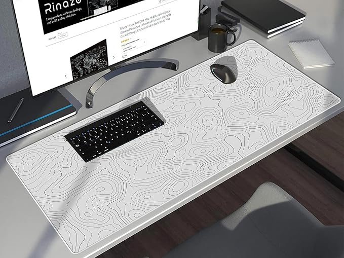 Extra Large Gaming Mouse Pad with White Topographic, XXL Mousepad, Big Mouse Mat Desk Pad, Non Slip Keyboard Pad for Gaming Computer Laptop PC Office Desk Accessories