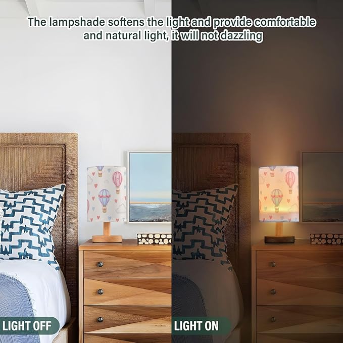 Balloon Cloud LED Table Lamp, Bedside Lamp with Linen Lampshade, Flicker-Free Eye Care USB Plug in Nightstand Lamp, for Bedroom and Office