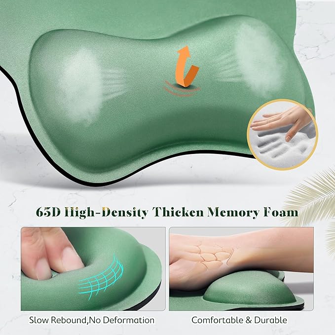 Gimars Ergonomic Mouse Pad Wrist Support, Upgrade Enlarge Superfine Fibre Soft Smooth Keyboard Wrist Rest, Comfortable Memory Foam Wrist Rest for Computer, Gaming, Office,Dark Green
