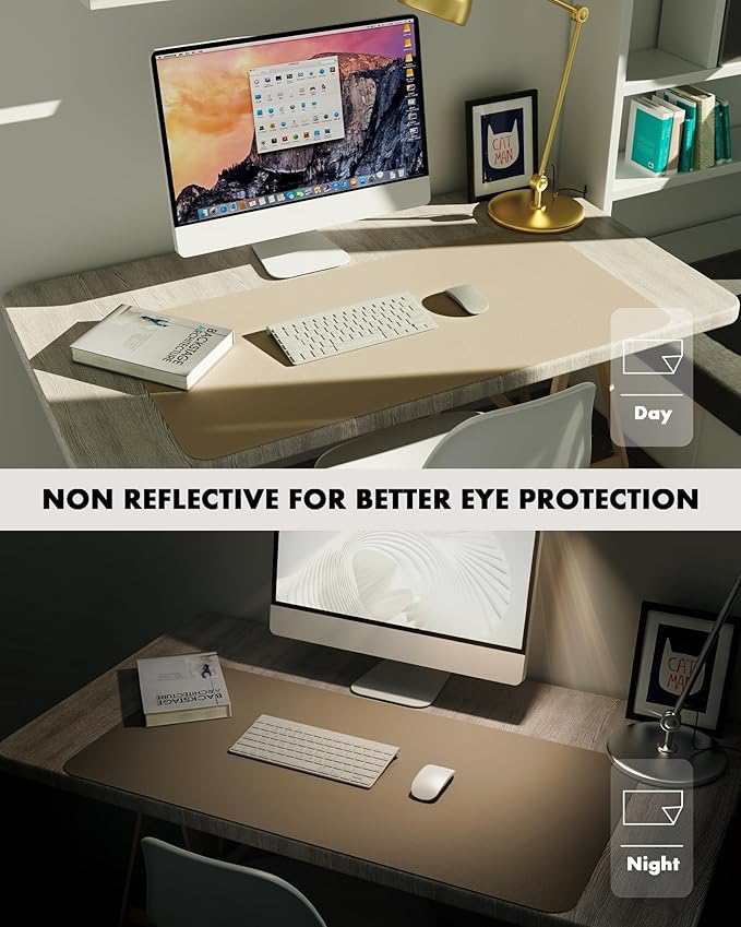 YSAGi Double-Sided Desk Pad, 31.5"x15.7"Leather Desk Mat, Eco Cork Desk Pad Protector,Large Mouse Pad,Waterproof Desk Blotter for Office/Home(Apricot)