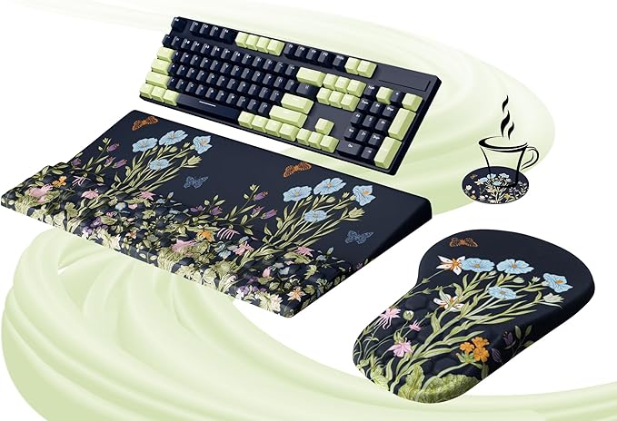 Ospelelf Ergonomic Mouse Pad and Keyboard Stand Wrist Rest Set, Memory Foam Comfort, Wrist Support for Typing, Office Desk Accessories, Moonlit Blossoms
