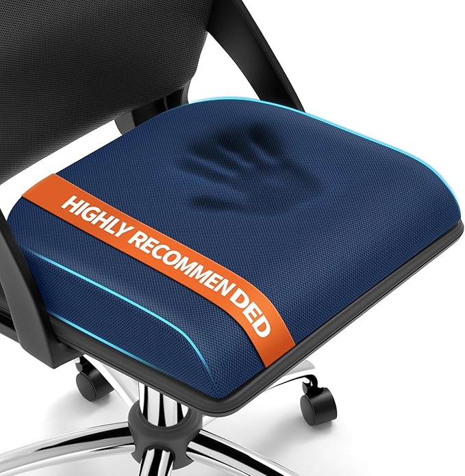 TranquilRelax XLarge Seat Cushion, Memory Foam Cushion for Long Sitting Hours on Office Chair, Home & Car, Non-Slip Chair Pad for Relieving Back & Sciatica & Hip & Coccyx Pain (Blue)