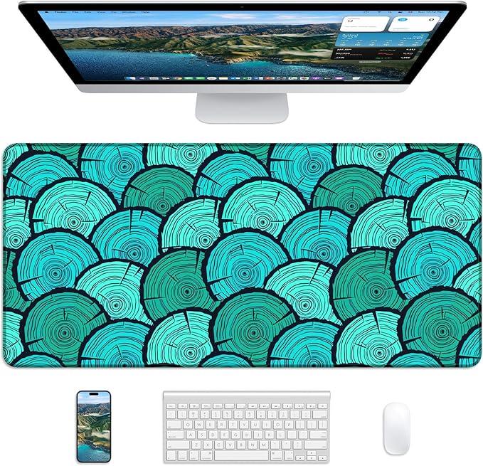 XL Gaming Mouse Pad, 31.5x15.7'' Large Desk Mat with Anti-Slip Rubber Base & Stitched Edges for Gaming, Office, Home, Annual Rings
