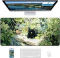 XL Gaming Mouse Pad, 31.5x15.7'' Large Desk Mat with Anti-Slip Rubber Base & Stitched Edges for Gaming, Office, Home, Reading Cat