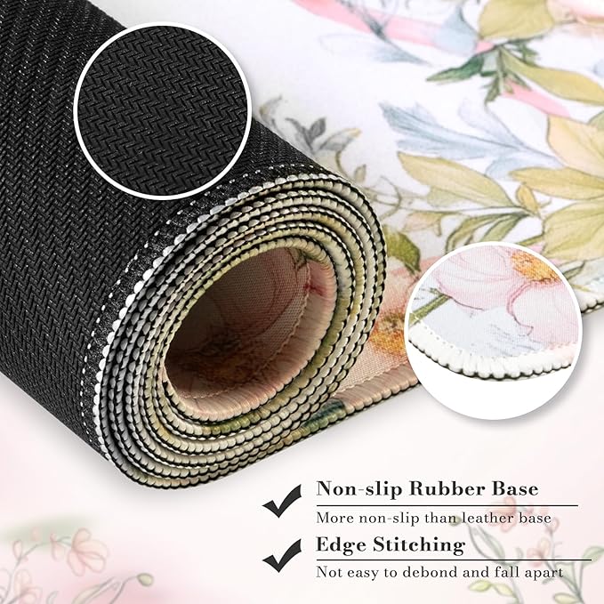 HAOCOO Floral Bow Cute Desk Mat,Sweet Heart Keyboard Mats for Desk, XXL Mouse Pad with Non-Slip Rubber Base, Desk Pad Mat with Stitched Edges, Waterproof Computer Mats for Desktop, Desk Pad Protector