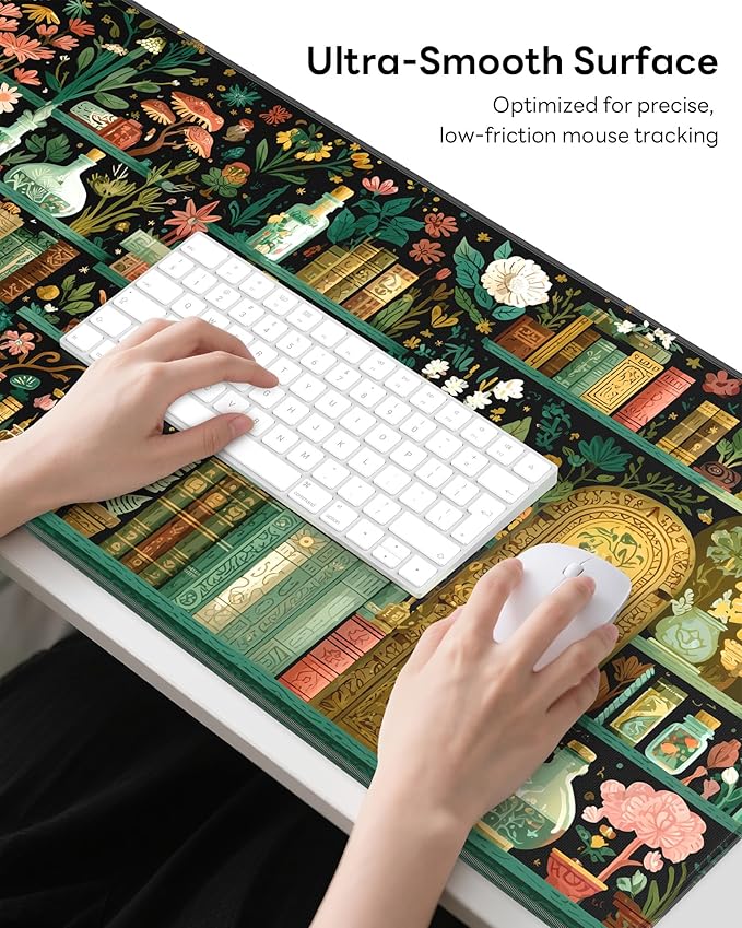 XL Gaming Mouse Pad, 31.5x15.7'' Large Desk Mat with Anti-Slip Rubber Base & Stitched Edges for Gaming, Office, Home, Boho Bookshelf