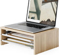 Fenge Monitor Stand, 3-Tier Monitor Riser with Slide-Out Tray, Wooden and Metal Desktop Organizer for Home Office, Computer, Laptop, Printer, Telephone