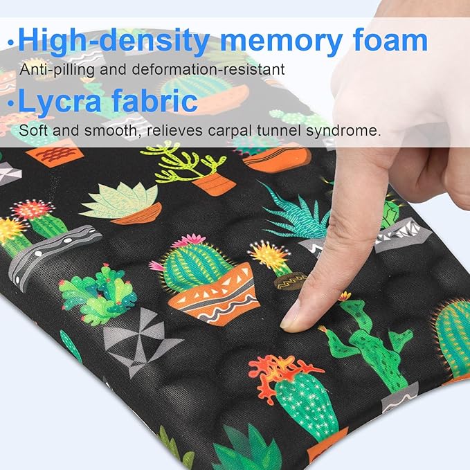 Ergonomic Wrist Mouse Pad with Massage Design, Wrist Rest Mousepad with Memory Foam Non-Slip PU Base, Mouse Pad with Wrist Support for Wireless Mouse & Desk, Y Potted Cactus