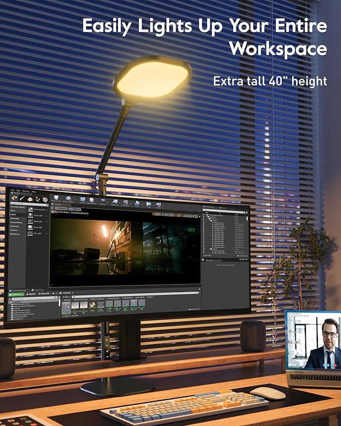 Led Desk Lamps for Home Office with Base, Tall Desk Lamp with 50 Light Modes & Memory and Timer Func Computer Light, Flexible Adjustable Table Lamps for Video Conference, Architect or Study