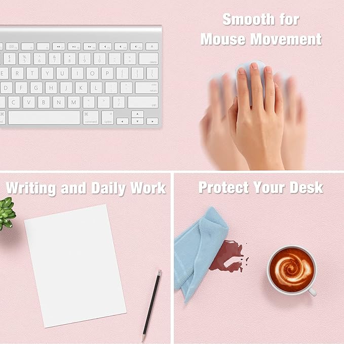 Hsurbtra Desk Pad, 35.5" x 17" PU Leather Desk Mat, XXL Extended Mouse Pad, Waterproof Desktop Blotter Protector, Non-Slip Ultra Thin Large Laptop Keyboard Writing Mat for Office Home, Pink