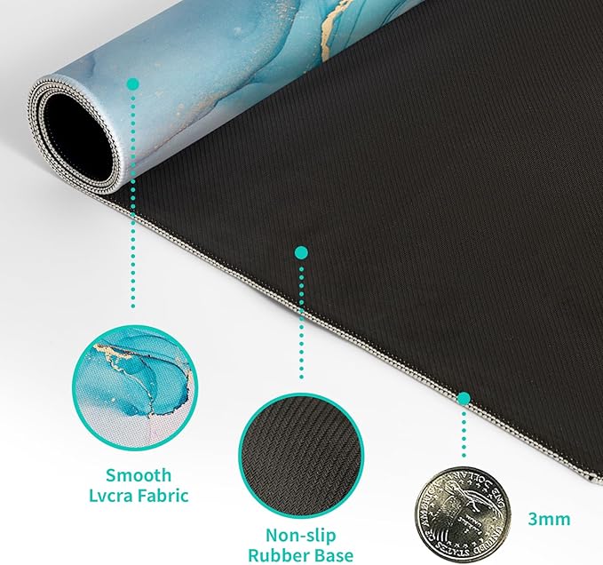 Teal Marble Extended Mouse Pad 31.5x11.8 Inch Turquoise Desk Marble Mousepad Extended Large Non-Slip Rubber Base Waterproof Big Keyboard Mat with Stitched Edges for Gaming and Office
