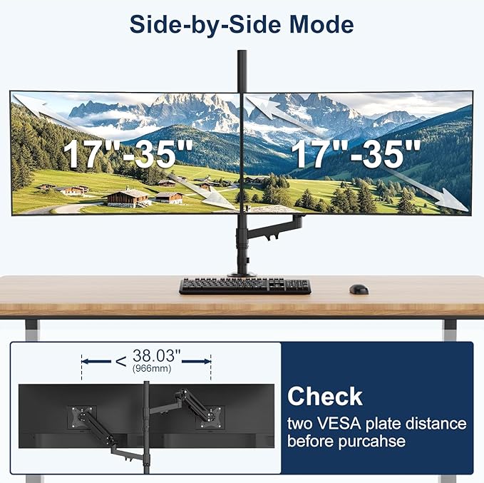 Stacked Monitor Mount - Extra Tall Vertical Monitors Stand for 17-40 Inch Screen, Fully Adjustable and Hold 26.4 lbs per Arm, VESA 75/100 mm