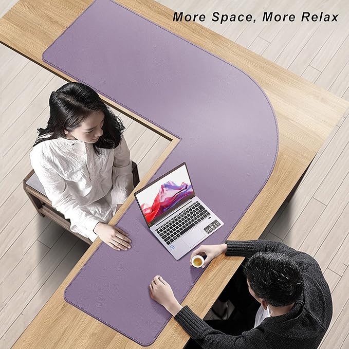 Vyaaa L-Shaped Leather Desk Pad, Two Tone Gaming Mouse Pad for Corner Desk Mat, Office and Home, 43 x 43 x 15.7 Inch(Purple)