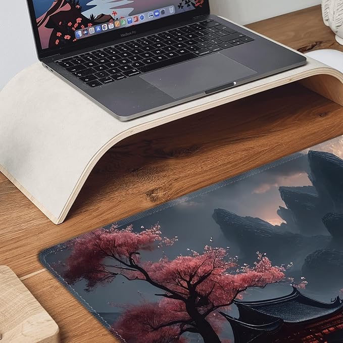 Desk Mat, Japanese Full Moon XXL 35.4"x15.7"Large Gaming Mouse Pad, 3mm Thick Gaming Keyboard Pad,Desk Pad Non-Slip Rubber Base with Stitched Edges for Office Game Home Decor