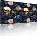 XXL Gaming Mouse Pad, Skull Rose Floral Design, 35.4 x 15.7 Inches, Non-Slip Rubber Base, Microfiber Cloth, Extended Rectangular Desk Mat