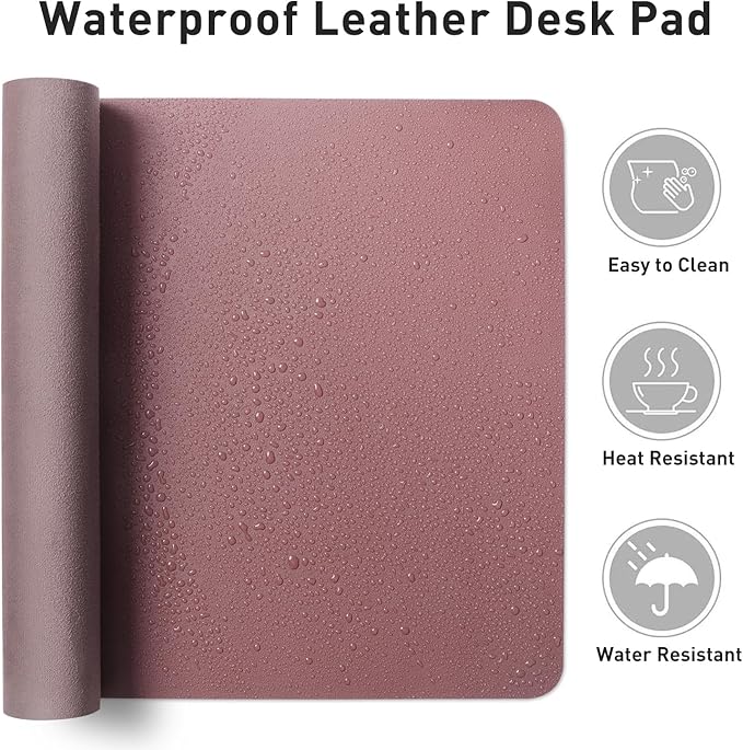 Aothia Faux Leather Desk Mat - Non-Slip PU Leather Desk Blotter, Waterproof Writing Surface, Large Desk Pad for Office & Home (Purple, 55" x 24")