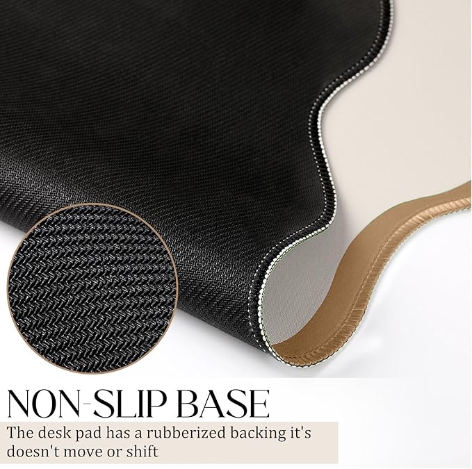 Scalloped Desk Mat Large Scalloped Piping Cute Desk Mat Aesthetic Preppy Table Pad Large Nonslip Pad with Edge Stitching Waterproof Gaming(Beige,31.5 x 15.75 Inches)