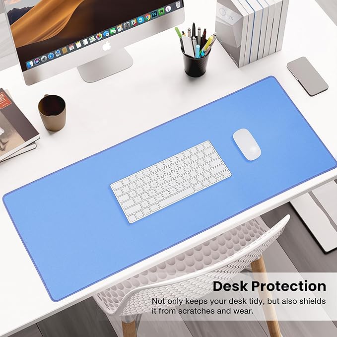 ALOANES Waterproof Mouse Pad, XXXL Gaming Keyboard Pad with Anti-Slip Base, Grain Jacquard Surface, Extend Desk pad for Gamer, Office & Home, Blue Mousepad 35.4"x 15.7"x 0.12"