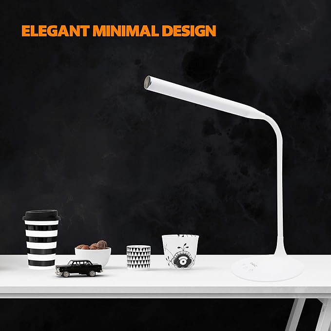 DAC LED Desk Lamp, Eye Care Table Lamp, 360 Degree Flexible Gooseneck, Continuously Dimmable, 3 Color Modes, Touch-Sensitive Control Panel, 40-Minute Auto Shut-Off Timer, White, 6W