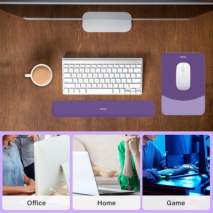 MOSISO Wrist Rest Support for Mouse Pad&Keyboard Set, Rectangular Ergonomic Mousepad Non-Slip Base Home/Office Easy Typing Pad with Neoprene Cloth&Raised Silicone Lining, Imperial Purple