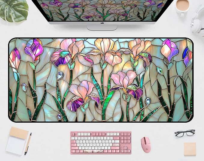 Colorful Flower Desk Mat Mouse Pad XXL, Plant Extended Large Game Desk Mouse Pads, Desktop Mat Computer Laptop Keyboard Mat, Women's Desk Protector Mat,Desk Matte Office 31.5"X15.7"