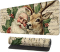 Desk Mat, XXL Extended Gaming Pad for Desktop, 31x12 Inches Santa and Reindeer Classic Scene, Large Non-Slip Vegan Leather Keyboard Mouse Mat for Home Office