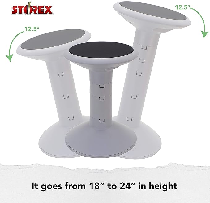 Storex Active Tilt Stool – Ergonomic Seating for Flexible Office Space and Standing Desks, Adjustable 12-24 Inch Height, Gray (00322A01C)