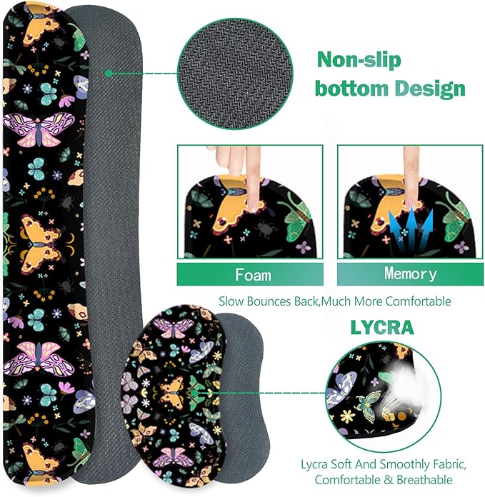 ARTSO Desk Mat Set, Black Butterfly Extended Gaming Mouse Pad with Wrist Rest Support +Keyboard Wrist Rest +Coaster, Large Cute Mousepad, Easy Typing & Comfort