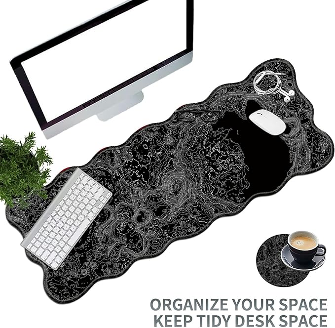 Lunar Surface Large Gaming Mouse Pad Plus a Coaster, 31.5 x 11.8 inches Desk Mat Extended XL Mousepad with Stitched Edge Non-Slip Rubber, Desk Pad Computer Mouse Mat for Home Office