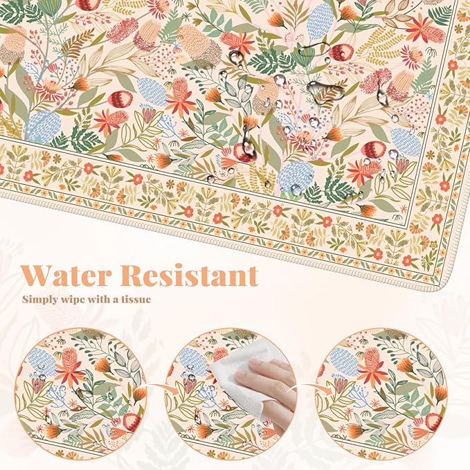 Large Mouse Pad for Desktop, Cute Desk Mat Pad Protector for Work & Gaming, Aesthetic Pretty Anti-Slip Laptop Blotter Cover for Office School Home Supplies, Orange Floral, 35.4" x 15.7"