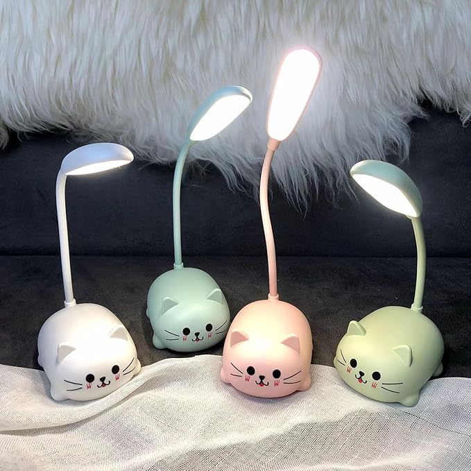 LED Desk Lamp for Kids, Cute Cat Lamp USB Rechargeable Reading Light,Portable LED Table Light, Flexible Gooseneck Eye-Care Cartoons Small Desk Lamp Girls Gifts(Pink)