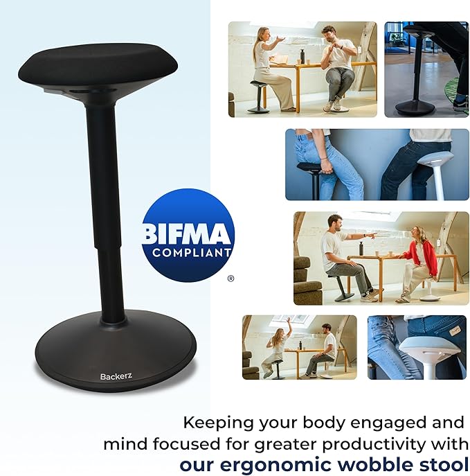 Standing Desk Stool Chair, Height Adjustable Stool 16-24 inch for Office and Classroom, Swivel seat, Anti-Slip Bottom Ergonomic Wobble Stool with Rocking Motion, Black