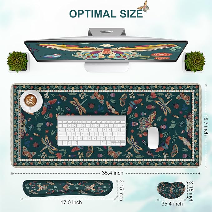 iCasso Large Mouse Pad for Desk, Computer Desk Mat, 3Pcs XXL Keyboard and Mouse Pad + Keyboard Wrist Rest, Desk Matt for Desktop, Easy Typing & Comfort Ultra Thick Mousepad Keyboard Mat (Green)