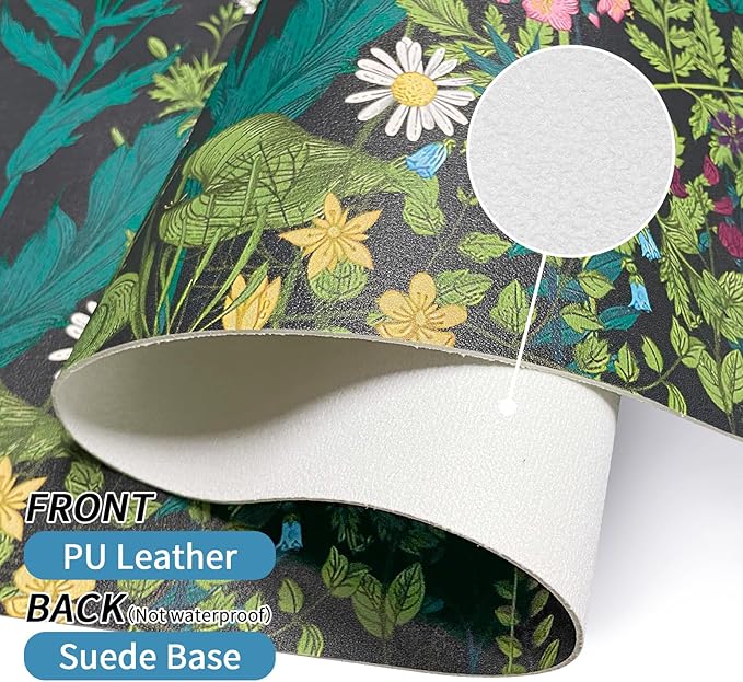Bloss Green Desk Mat, Leather Desk Pad, Oil Painting Like Large Mouse Pad, Desk Pad Mat Waterproof, Computer Mat for Office Work/Home/Decor/Desk Protector(31.5 x 15.7 Inches)