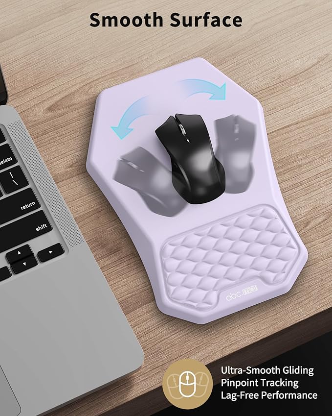 Ergonomic Mouse Pad Wrist Rest Support, Massage Design Surface for Carpal Tunnel, Memory Foam, Non-Slip PU Base for Computer Desk, Purple