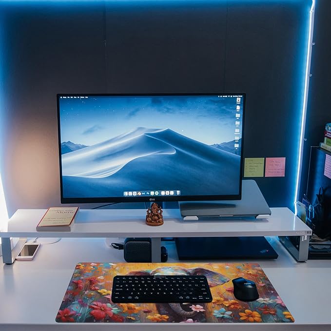 XL Mouse Pad,Elephant in Flower Blossom Large Gaming Mouse Pad,Cute Elephant Floral Desk Mat,Extended Big Computer Keyboard Desk Pad with Non-Slip Base and Stitched Edge 31.5"x11.8"