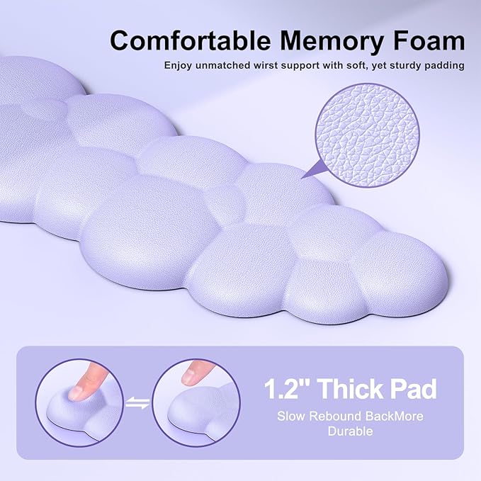 Cloud Mouse Pad with Wrist Rest, Cloud Keyboard Wrist Rest, Mouse Pad Wrist Support, Ergonomic Keyboard Mouse Wrist Support (Purple)